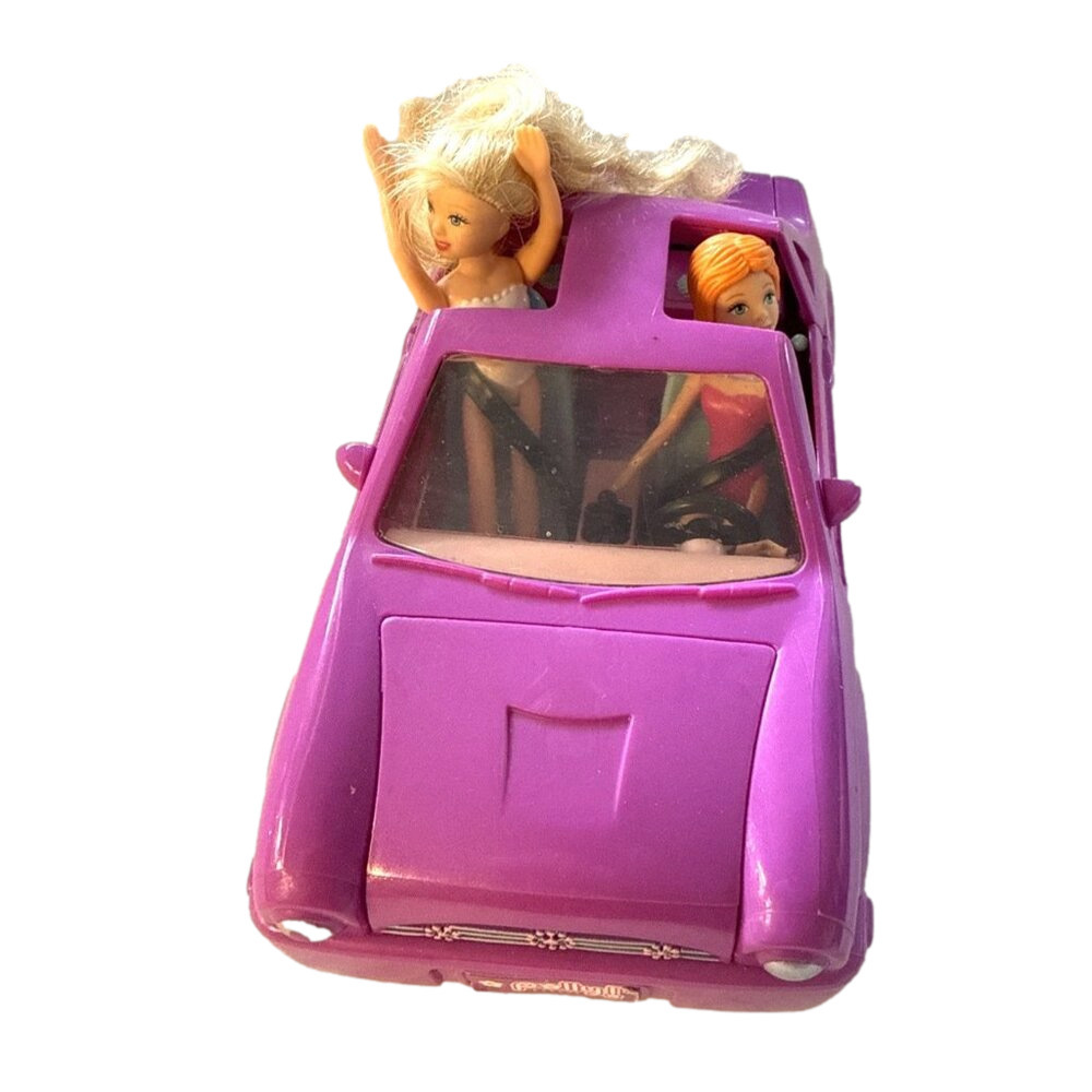 Vintage Mattel Polly Pocket Pink Flower Car Convertible With 2 Dolls 2005